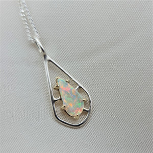 Gold & Silver Coober Pedy Crystal Opal Pendant 066H