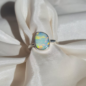 White Rainbow Opal Silver Ring 076S