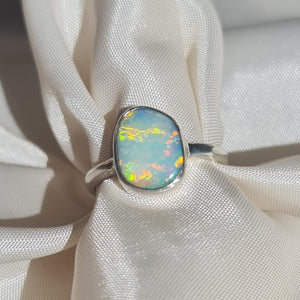 White Rainbow Opal Silver Ring 076S
