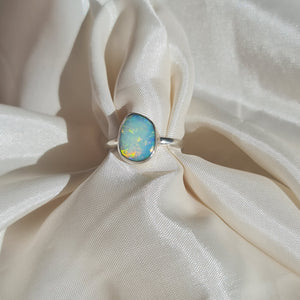 White Rainbow Opal Silver Ring 076S