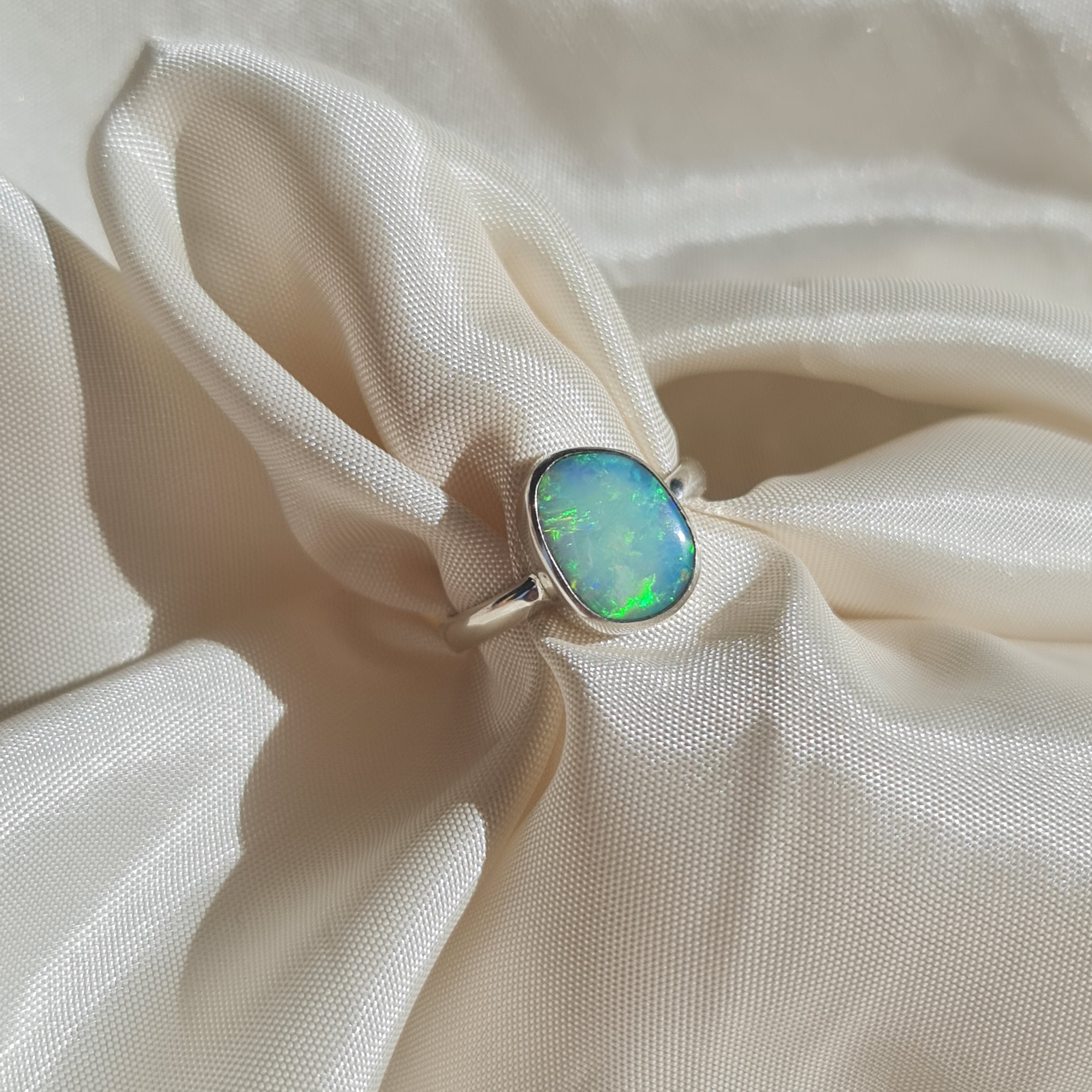 White Rainbow Opal Silver Ring 076S