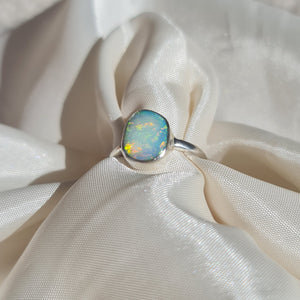 White Rainbow Opal Silver Ring 076S