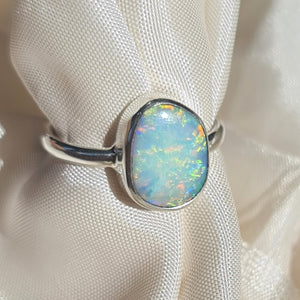 White Rainbow Opal Silver Ring 076S