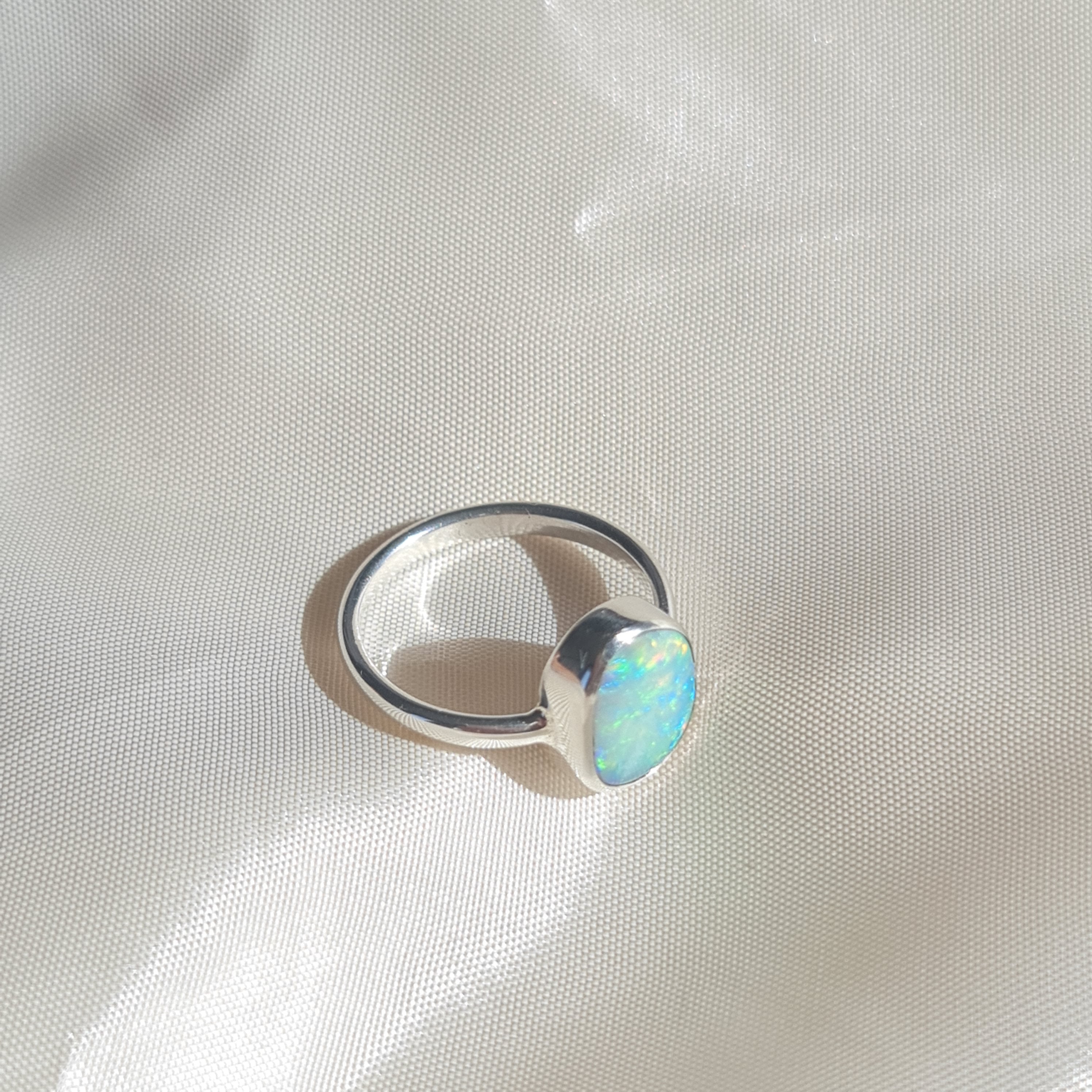 White Rainbow Opal Silver Ring 076S