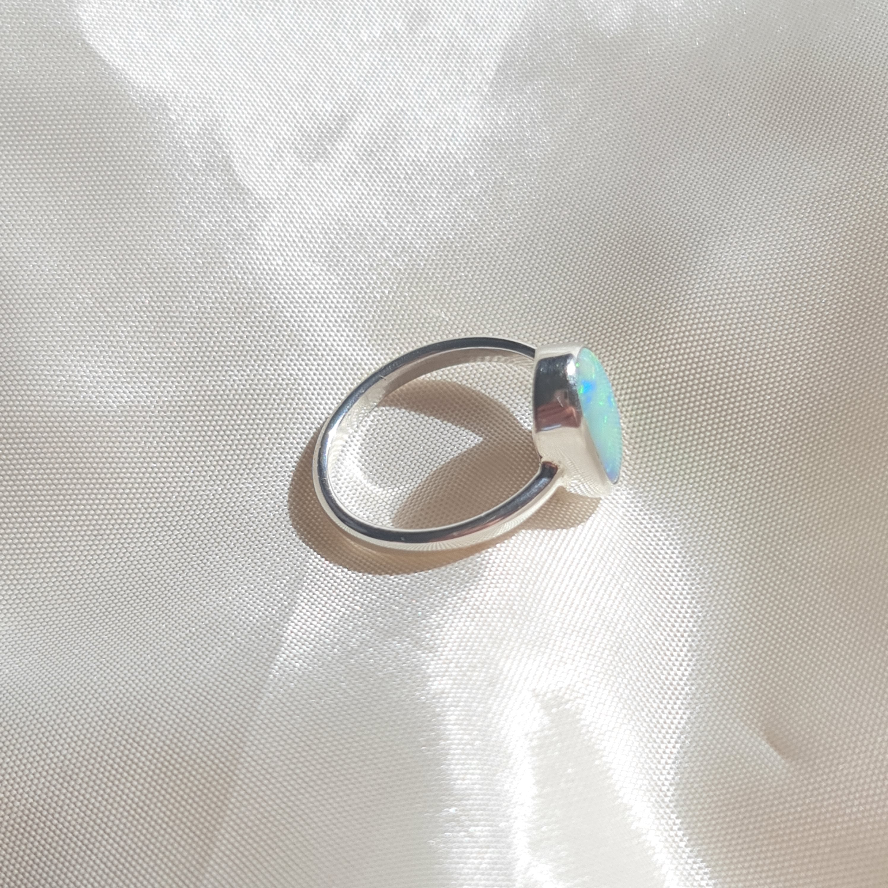 White Rainbow Opal Silver Ring 076S