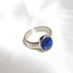 Mystic Blue Lightning Ridge Opal Ring 080F