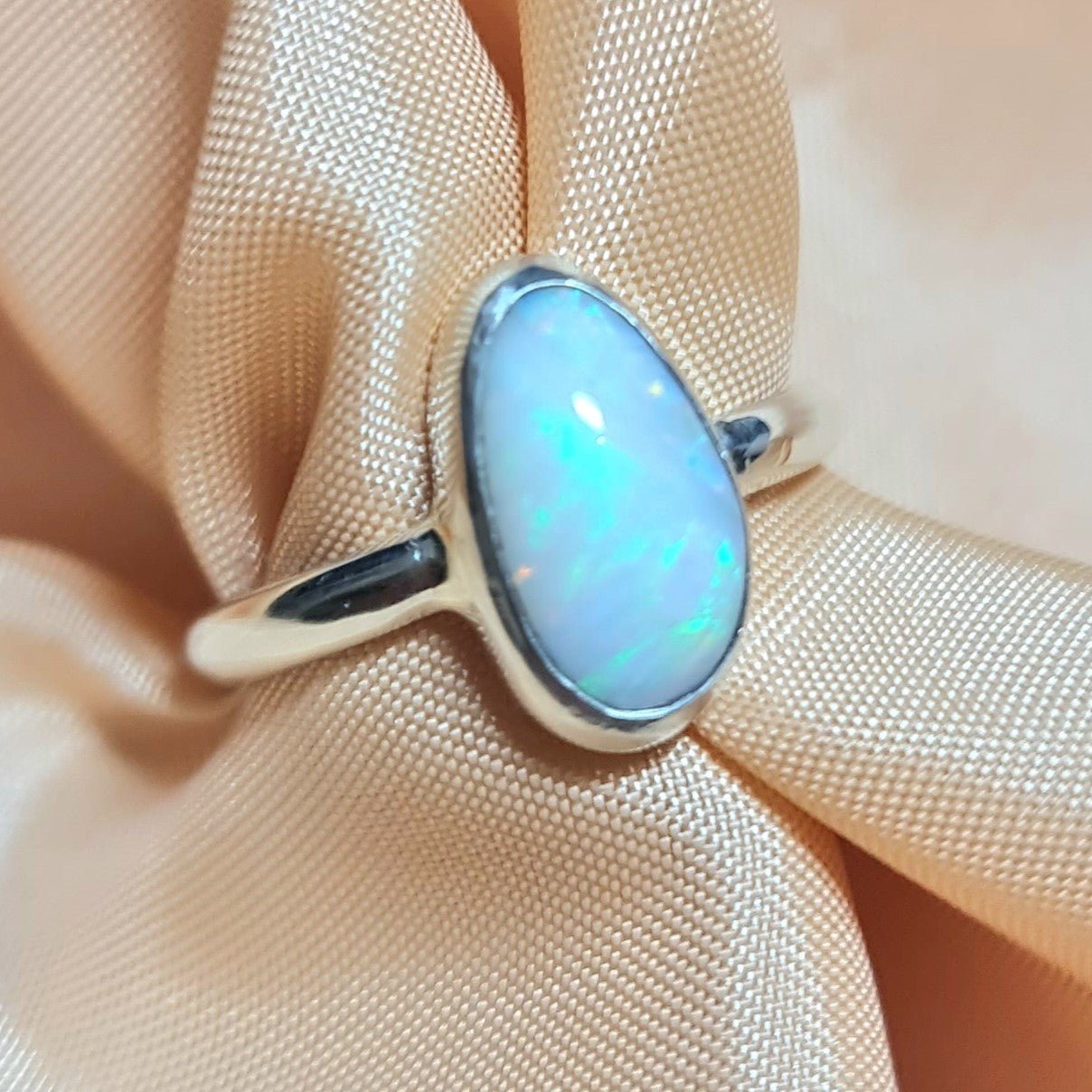 Coober Pedy White Opal Tear Drop Ring