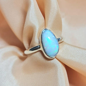 Coober Pedy White Opal Tear Drop Ring