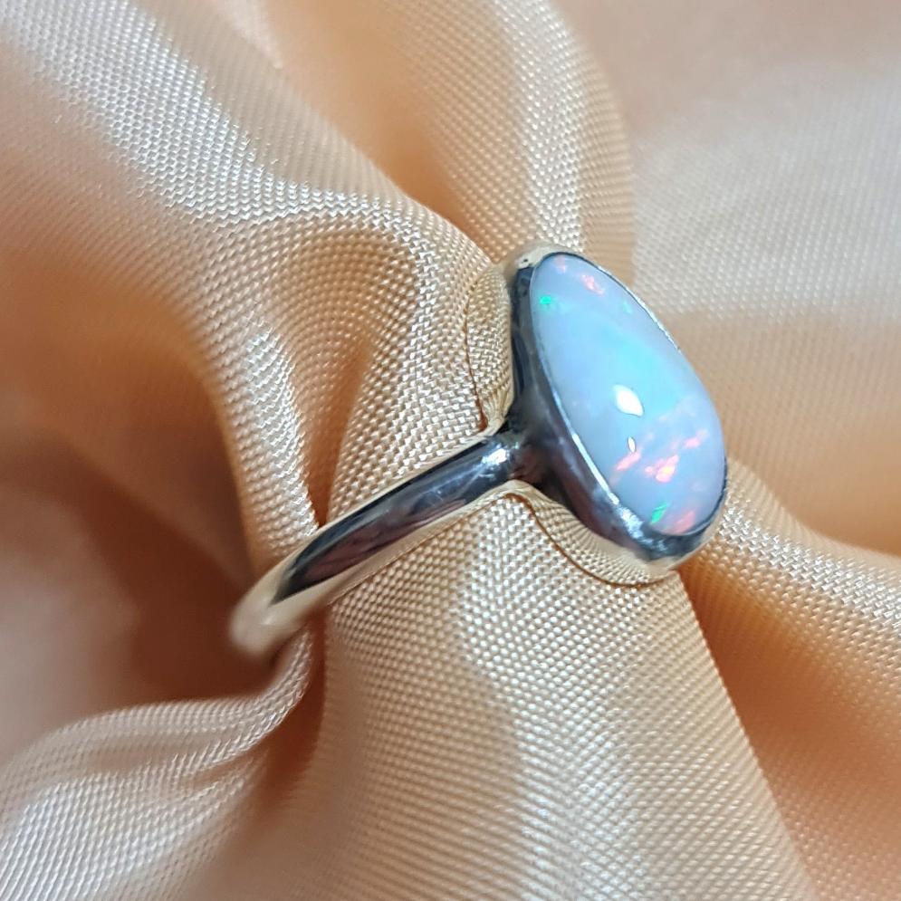 Coober Pedy White Opal Tear Drop Ring