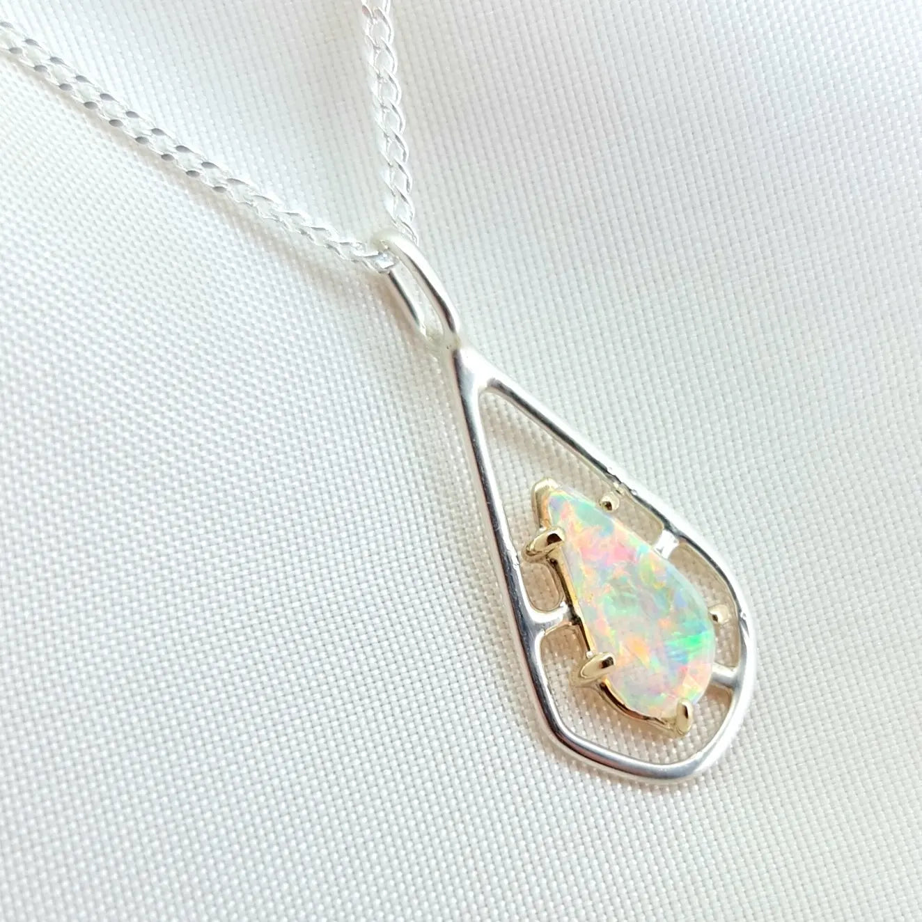 Gold & Silver Coober Pedy Crystal Opal Pendant 066H